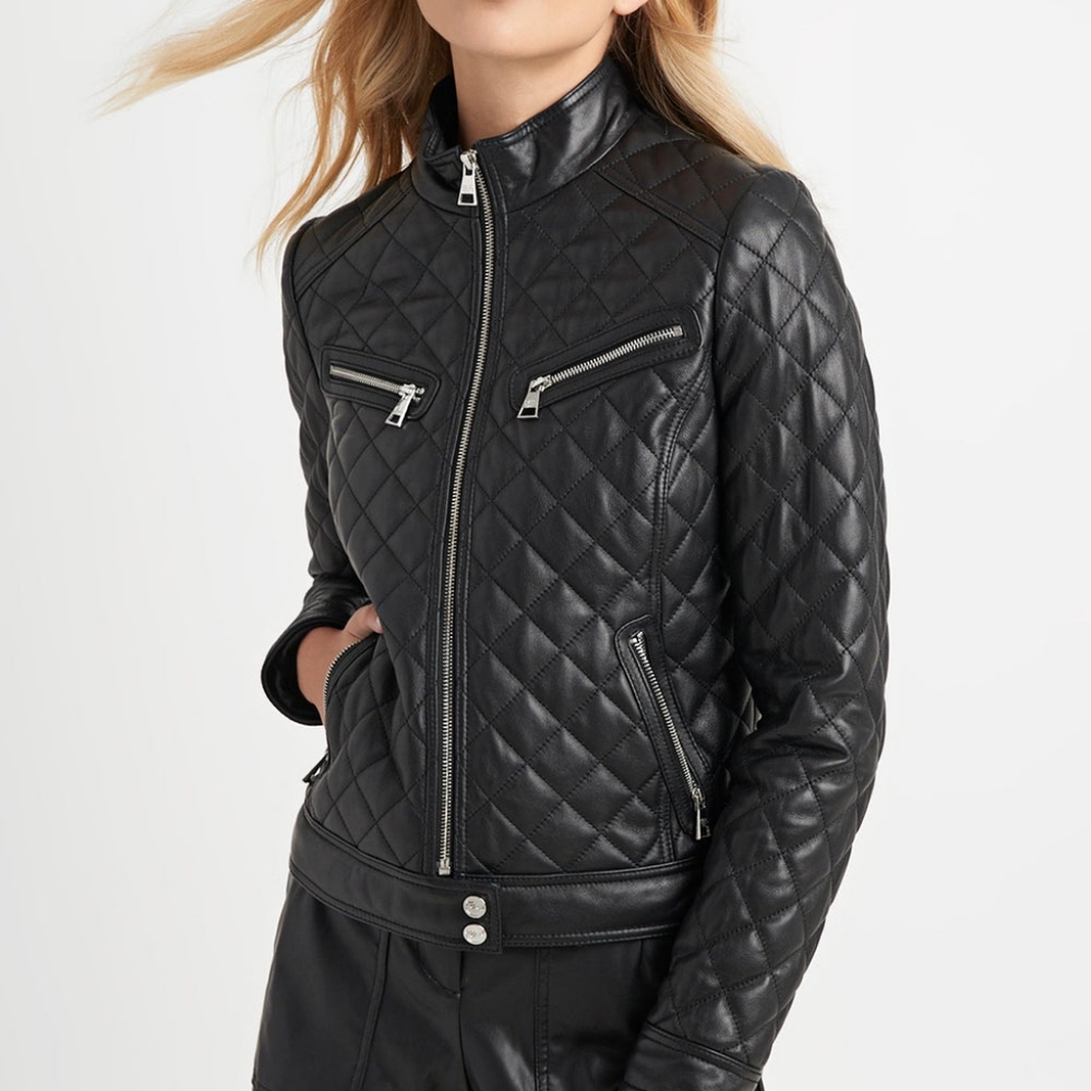 Karl Lagerfeld Quilted Moto Leather Jacket